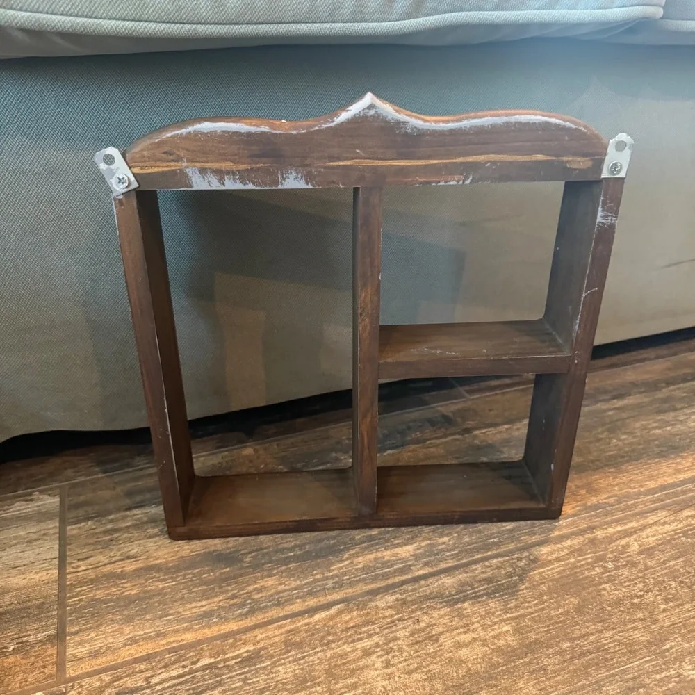 Vintage Wood Cottagecore Shadow Box Wall Shelf Small Brown Curio Display Case